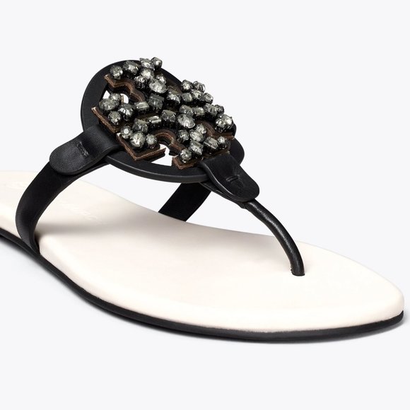 Tory Burch MANY SIZES CRYSTAL MILLER SOFT SANDAL Embellished Jeweled Two Tone - Picture 5 of 10